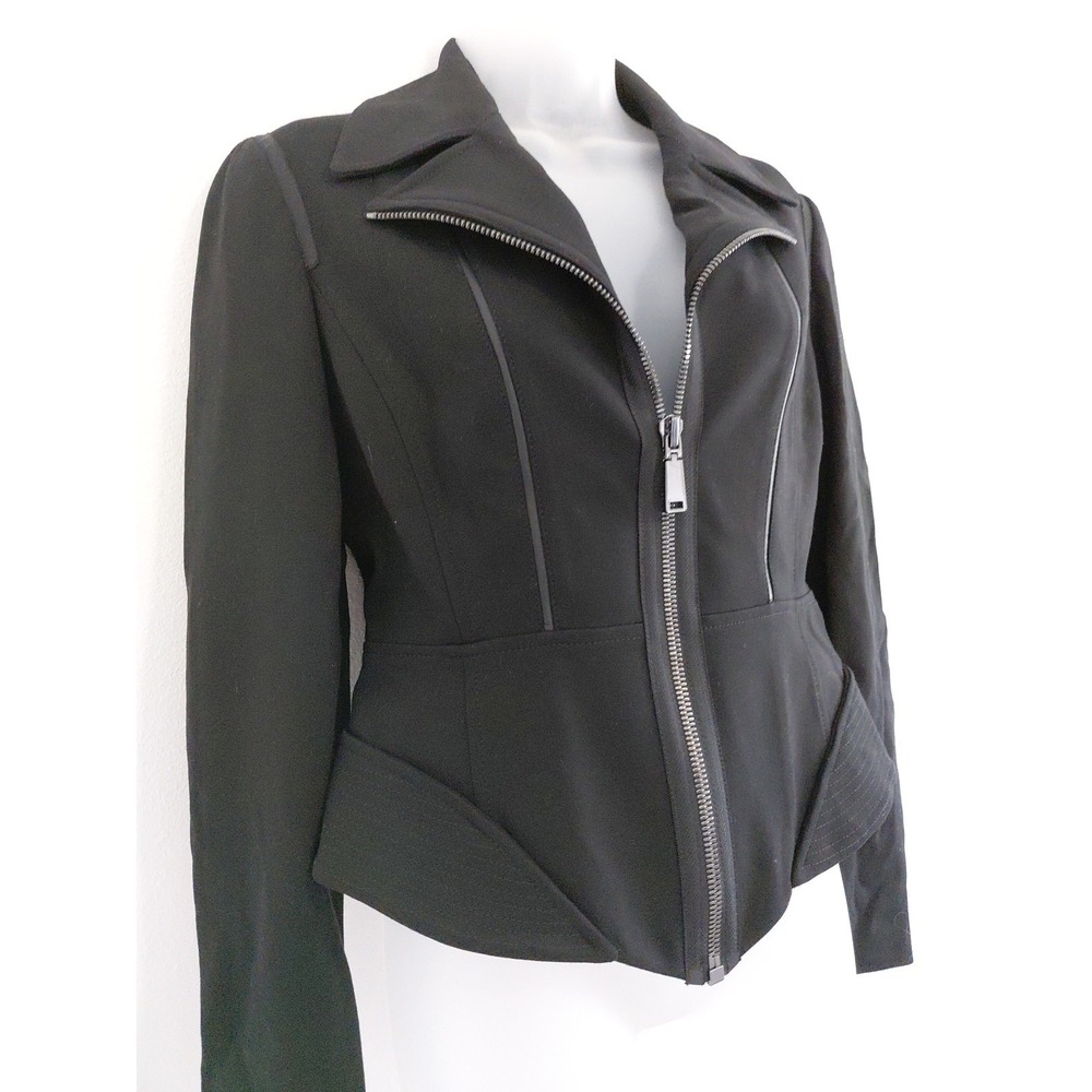NEW Elie Tahari X Nordstrom Moto Jacket Women 6 Black Modern Zip Crop GABBIE - Picture 2 of 16